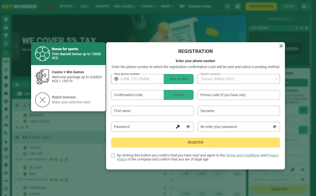 22bet Sportsbook and Casino Registration Screenshot
